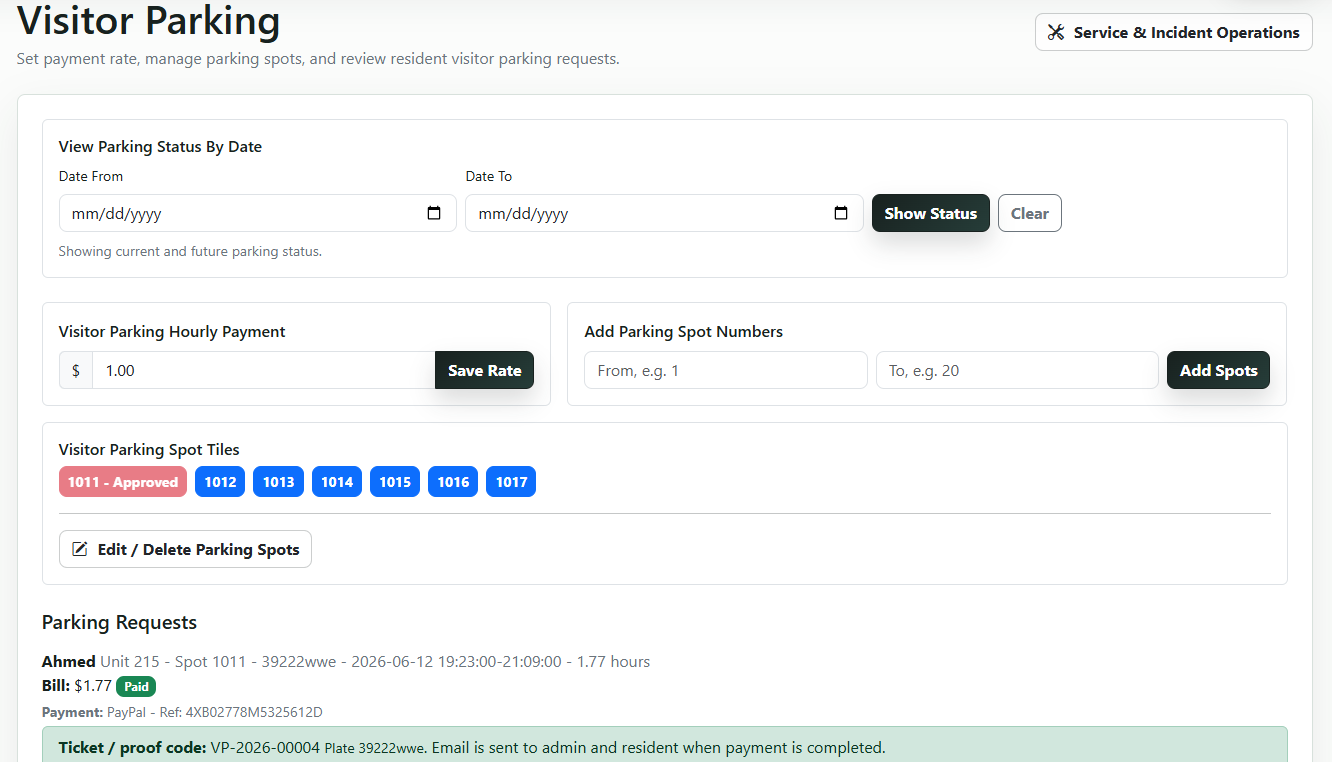 CondoSys visitor parking screenshot